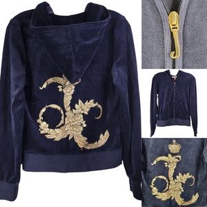 Juicy Couture Vintage Velour Hoodie Sweatshirt Y2k Blue Full Zip Tracksuit